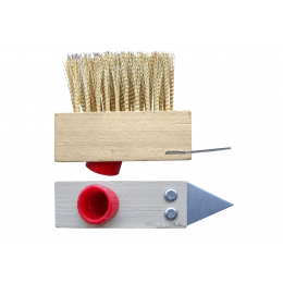 Щітка ТМ VIROK дерев'яна з латунного дроту для бруківки зі скребком і різьбовим кріпленням