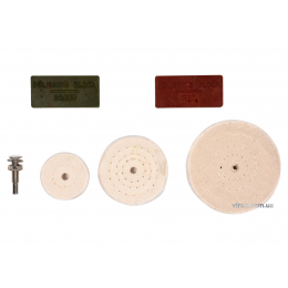 Полірувальний набір VOREL 3 диски 50/75/100 мм штифт-тримач 6 мм + 2 види мастики
