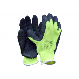 Рукавиці теплі трикотажні бавовняні жовті TRIDENT-FROST покритті рифленним латексом розмір 10