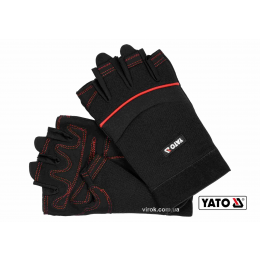 Рукавиці робочі чорні з відкритими пальцями YATO штучна шкіра + синтетична тканина розмір 10