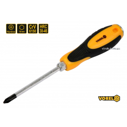 Викрутка хрестова ударна з шестигранним стержнем VOREL PH2 х 100 мм HRC 38-46 Cr-V