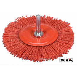 Щітка дискова зачисна з нейлоновим ворсом до дрилі YATO Ø100 мм 4500 об/хв зі шпинделем Ø6 мм