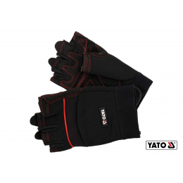 Рукавиці робочі чорні з відкритими пальцями YATO штучна шкіра + синтетична тканина розмір 8