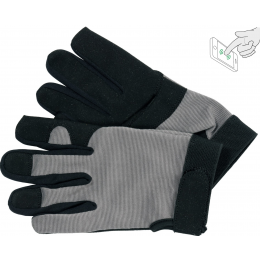 Рукавиці робочі чорно-сірі YATO, для сенсорних екранів, штучна шкіра + бавовняний трикотаж, розмір 8