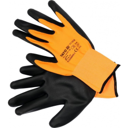 Рукавиці робочі нейлонові з нітриловою оболонкою YATO розмір 10, для користування смартфоном