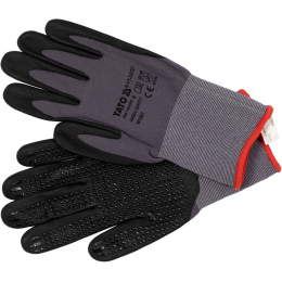 Рукавиці робочі нейлонові YATO покрите спіненим нітрилом з накрапленням, розмір 8, чорнр-сірі