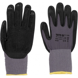 Рукавиці робочі нейлонові YATO покрите спіненим нітрилом з накрапленням, розмір 9, чорнр-сірі