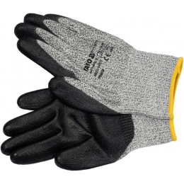 Рукавиці робочі поліетиленові (HPPE) YATO покриті чорним поліуретаном, розмір 9