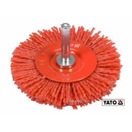 Щітка дискова зачисна з нейлоновим ворсом до дрилі YATO Ø75 мм 4500 об/хв зі шпинделем Ø6 мм