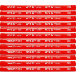 Олівці столярні з твердістю HB YATO: L= 175х 5х 2 мм. 12 шт, в деревяній червоній оболонці