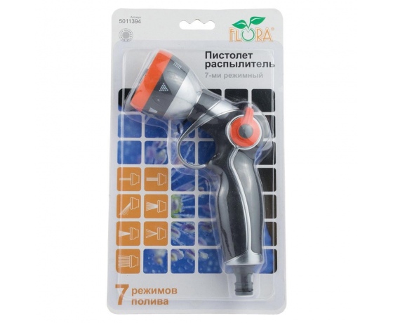 Фото 8 - Пистолет-распылитель 7-ми режимный плавающий курок (AL+TPR) FLORA (5011394)