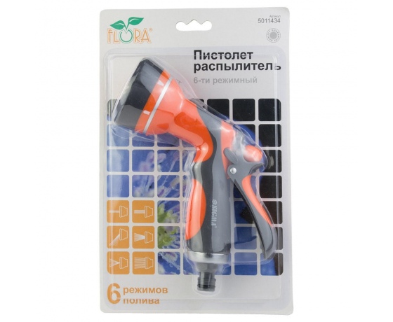 Фото 10 - Пистолет-распылитель 6-ти режимный (ABS+TPR) FLORA (5011434)