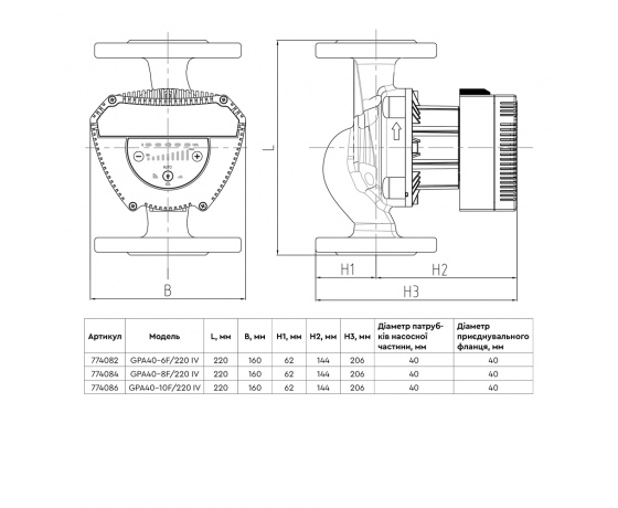 Фото 9 - Насос циркуляционный энергосберегающий фланц 6-90Вт Hmax 6м Qmax 125л/мин DN40 220мм + ответн флан AQUATICA GPA40-6F/220 IV (774082)