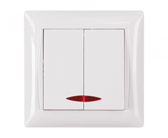 Фото 2 - Выключатель двойной с подсветкой Luxel PRIMERA (3006) белый