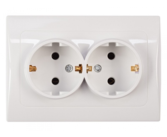 Фото 2 - Розетка двойная с заземлением Luxel FAIRY (4008) белая