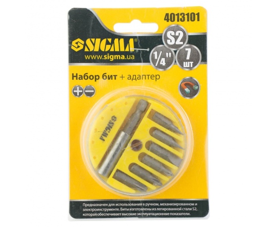 Фото 6 - Набор бит + адаптер 7шт S2 (пласт кейс) SIGMA (4013101)