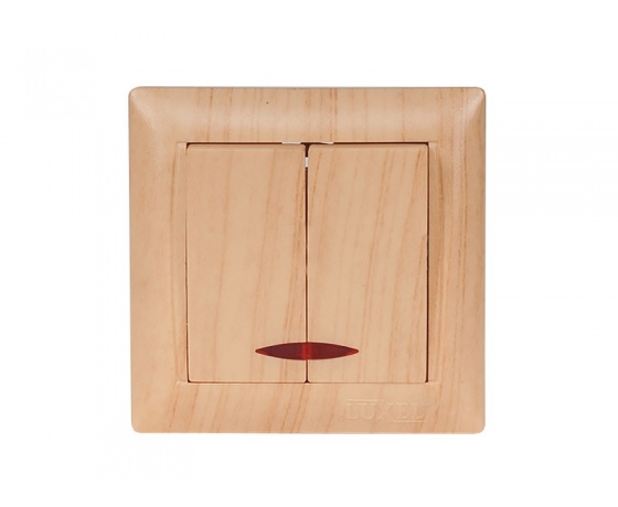 Фото 2 - Выключатель двойной с подсветкой Luxel PRIMERA (3806) сосна