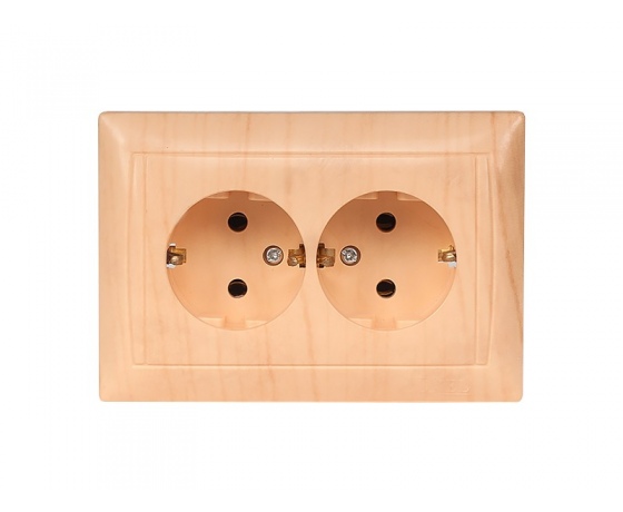 Фото 2 - Розетка двойная с заземлением Luxel PRIMERA (3808) сосна