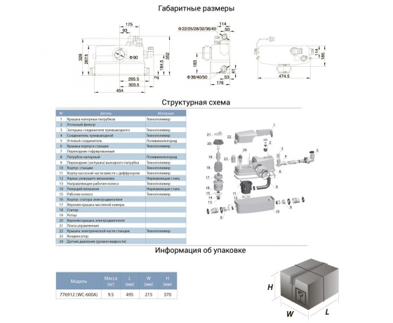 Фото 3 - Станция канализационная 0.6кВт Hmax 8.5м Qmax 110л/мин LEO 3.0 (776912)
