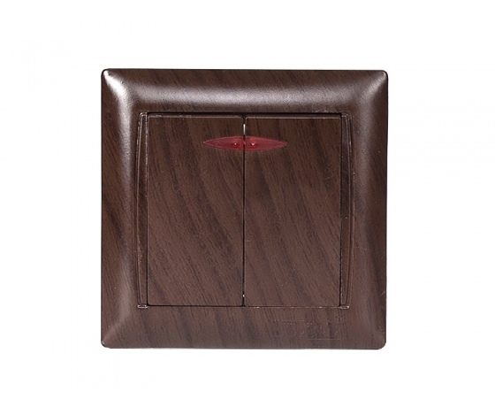 Фото 2 - Выключатель двойной с подсветкой Luxel PRIMERA (3906) вишневый