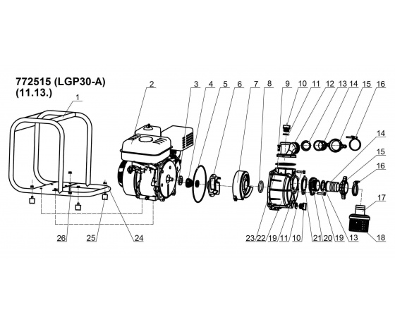 Фото 4 - Мотопомпа 6.5л.с. Hmax 30м Qmax 60м³/ч (4-х тактный) LEO (772515)