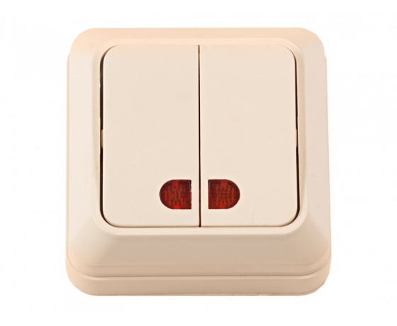 Фото 2 - Наружный выключатель двойной с подсветкой Luxel OPERA (2306) кремовый