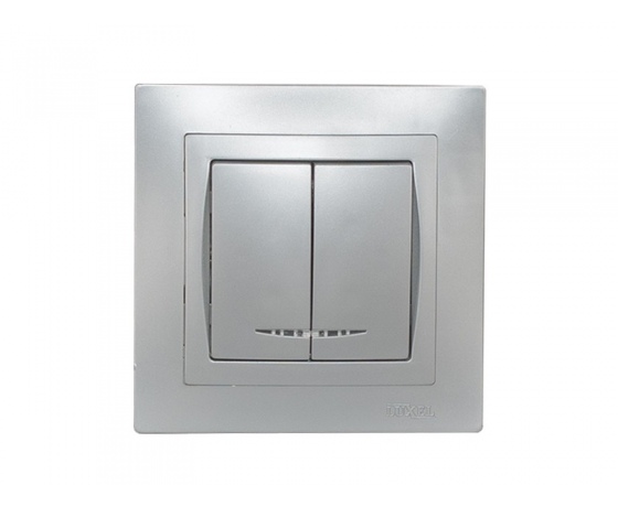 Фото 2 - Выключатель двойной с подсветкой Luxel BRAVO (5506) серебряный