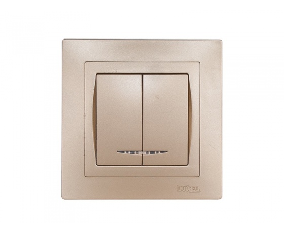 Фото 2 - Выключатель двойной с подсветкой Luxel BRAVO (5606) платиновый