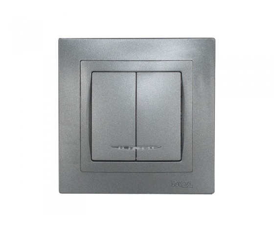 Фото 2 - Выключатель двойной с подсветкой Luxel BRAVO (5706) графитовый