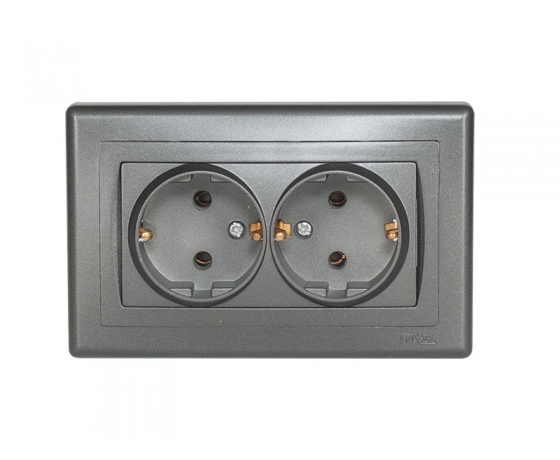 Фото 2 - Розетка двойная с заземлением Luxel BRAVO (5708) графитовая