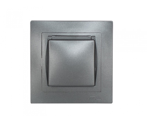 Фото 2 - Розетка с заземлением и крышкой Luxel BRAVO (5711) графитовая