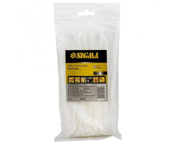 Фото 2 - Хомут нейлон 3.6×300мм 100шт (белый) SIGMA (2501151)