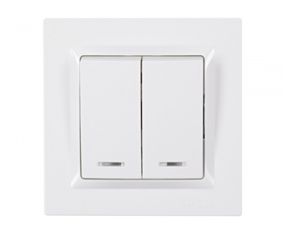 Фото 2 - Выключатель двойной с подсветкой Luxel JAZZ (9006) белый
