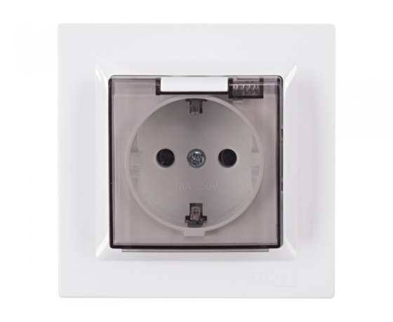 Фото 2 - Розетка с заземлением и крышкой Luxel JAZZ (9011) белая