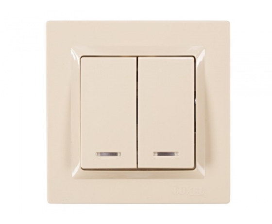 Фото 2 - Выключатель двойной с подсветкой Luxel JAZZ (9306) кремовый
