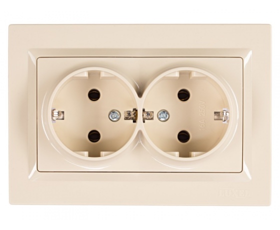 Фото 2 - Розетка двойная с заземлением Luxel JAZZ (9308) кремовая