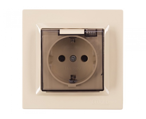 Фото 2 - Розетка с заземлением и крышкой Luxel JAZZ (9311) кремовая