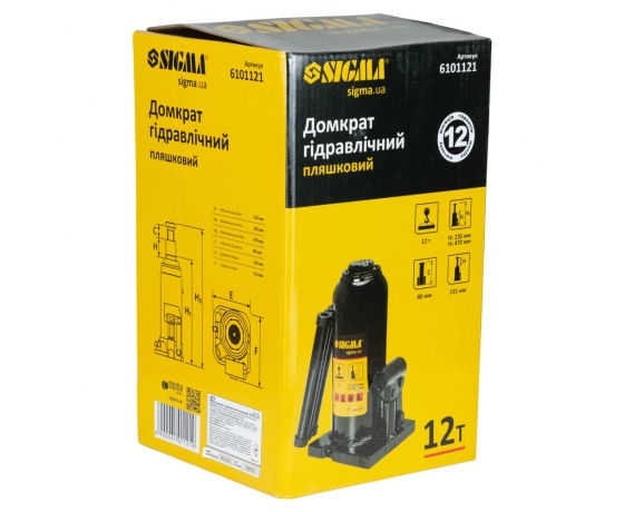 Фото 9 - Домкрат гидравлический бутылочный 12т H 230-465мм SIGMA (6101121)
