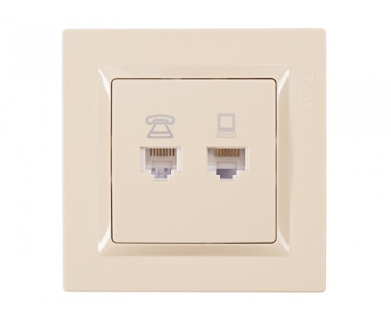 Фото 2 - Компьютерная розетка+телефонная Luxel JAZZ (9329) кремовая