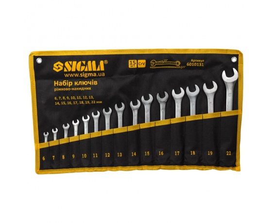 Фото 2 - Ключи рожково-накидные 15шт 6-22мм CrV satine (тк чехол) SIGMA (6010131)