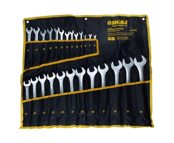 Фото 2 - Ключи рожково-накидные 25шт 6-32мм CrV satine (тк чехол) SIGMA (6010141)