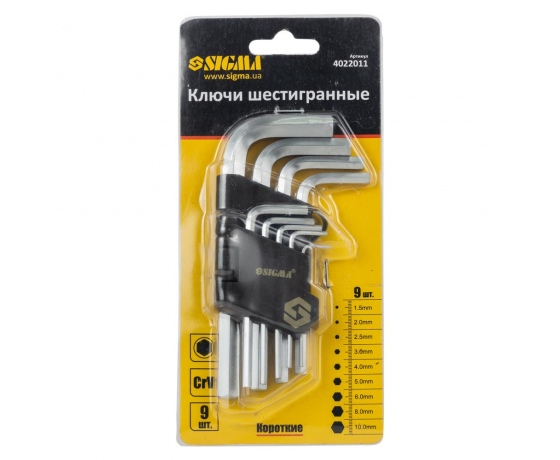 Фото 4 - Ключи шестигранные 9шт 1.5-10мм CrV (короткие) SIGMA (4022011)