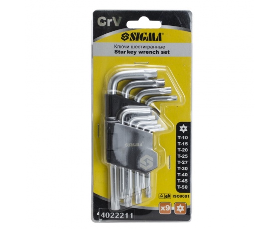 Фото 4 - Ключи TORX 9шт T10-T50 CrV (короткие с отверстием) SIGMA (4022211)