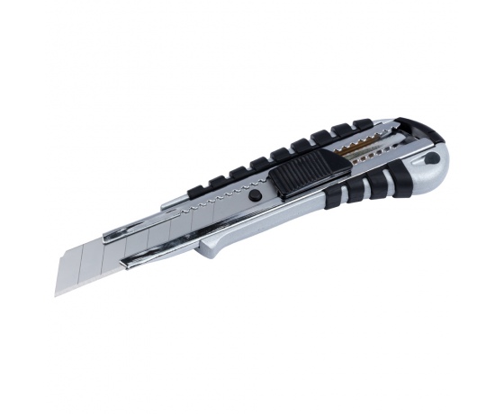 Фото 4 - Нож строительный (корпус метал/резина) лезвие 18мм автоматический замок SIGMA (8211041)