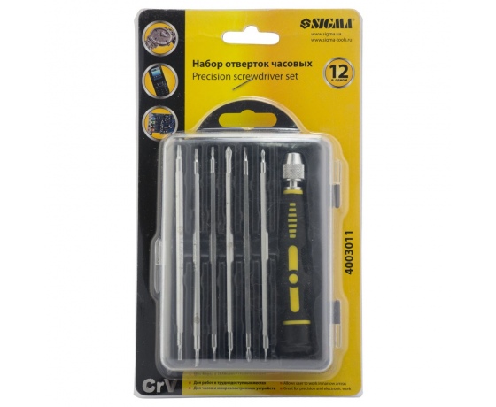 Фото 8 - Набор отверток часовых 12в1 CrV (кейс) SIGMA (4003011)