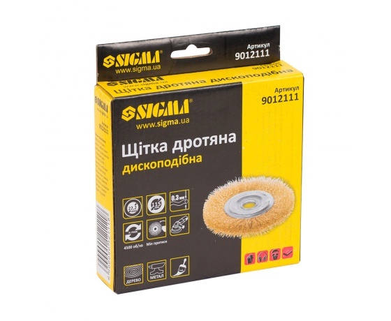 Фото 3 - Щетка проволочная дискообразная Ø115мм Ø22.2мм (латунированная) SIGMA (9012111)