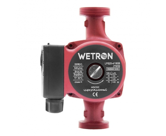 Фото 4 - Насос циркуляционный 75Вт Hmax 4м Qmax 40л/мин Ø1½ 180мм бордо + гайки Ø1 WETRON (774212)