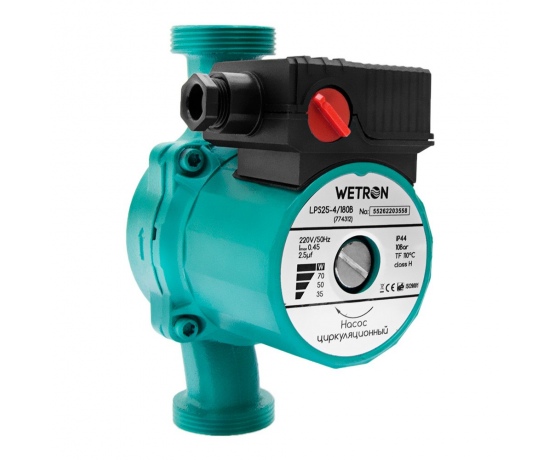 Фото 3 - Насос циркуляционный 75Вт Hmax 4м Qmax 40л/мин Ø1½ 180мм зел + гайки Ø1 WETRON (774312)