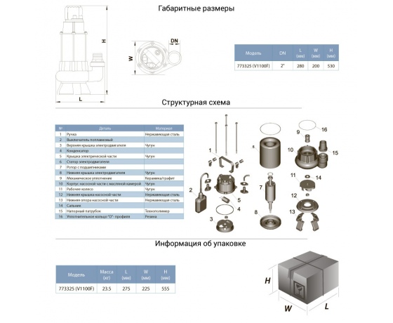 Фото 3 - Насос дренажный 1.1кВт Hmax 9м Qmx 333л/мин AQUATICA (773325)