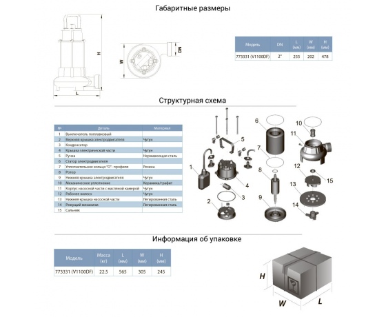 Фото 3 - Насос канализационный 1.1кВт Hmax 7м Qmax 270л/мин (с ножом) AQUATICA (773331)